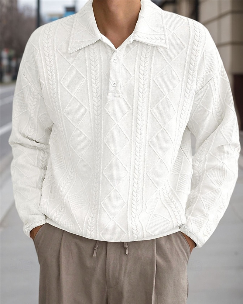 رجالي قميص الجولف قمصان بولو الجولف عمل فضفاض Lapel كم طويل أساسي الحديث سهل قماش الجاكار Buttons الربيع الخريف عادي أبيض قميص الجولف 2025 - $25.99 –P1