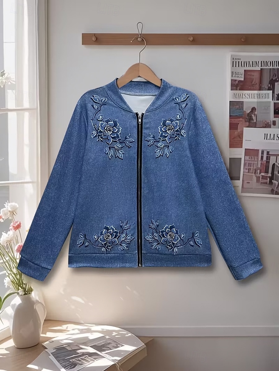 Per donna Giacca Casual Caldo Asciugatura Rapida Cerniera Tasca Elegante Moda Quotidiano Semplice Floreale Vacanza Casuale Quotidiano Ferie Regolare colletto da baseball Vestibilità regolare Manica del 2026 a $31.99 –P3