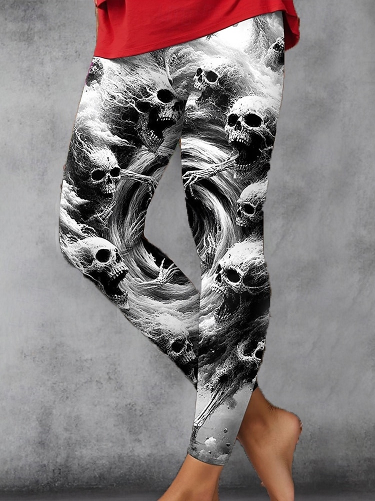 Women's Leggings Vacation Vintage Fashion Ankle-Length High Waist Graphic Skull Printing Soft Breathable Stretchy Vacation Street Causal White Blue Green Khaki Spring Fall Winter Slim Fit 2025 - $22.99 –P5