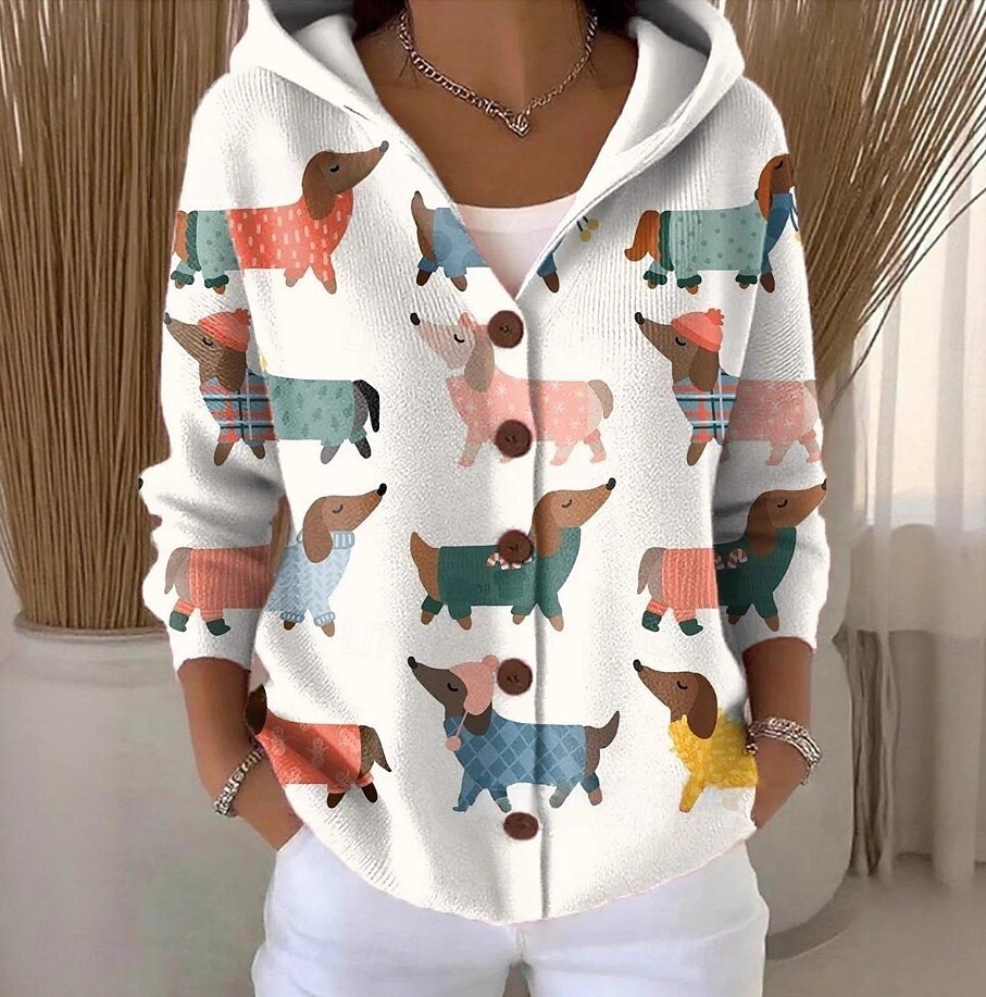 Women's Sweater Daily Floral Hooded Print Long Sleeve Regular Tops Knit Daily White Light Green Spring Fall 2025 - $37.99 –P2