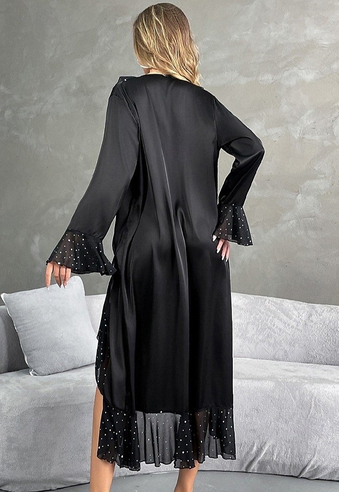 Pigiama da donna di Natale vestito da notte alla moda semplice e dolce colore puro vestito con cordino casa maniche lunghe scollo a V nero primavera autunno inverno fit regolare del 2025 a $36.99 –P3