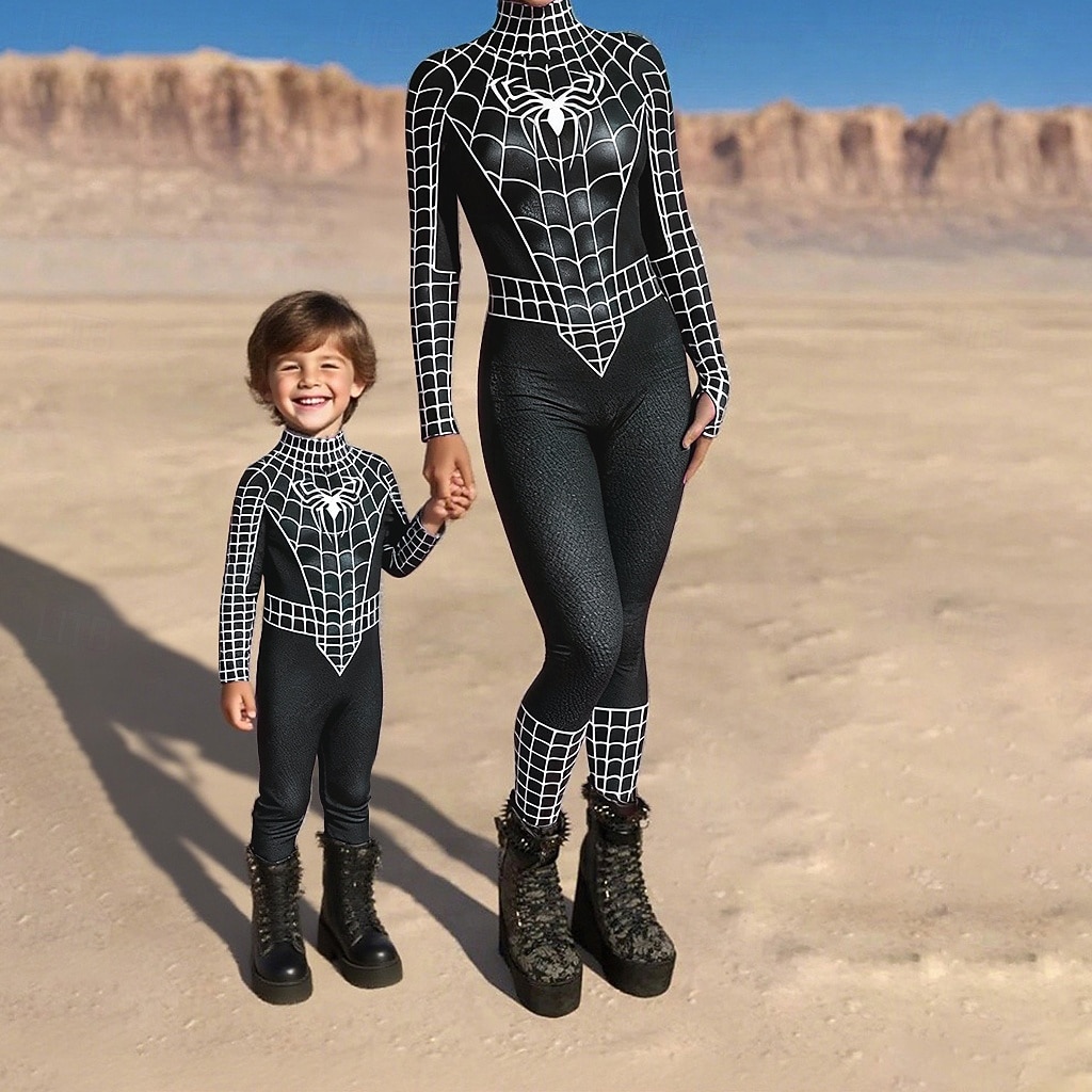 Family Jumpsuit Halloween pattern Street Print Silver Black-1 Black Long Sleeve Matching Outfits 2026 - $31.99 –P1