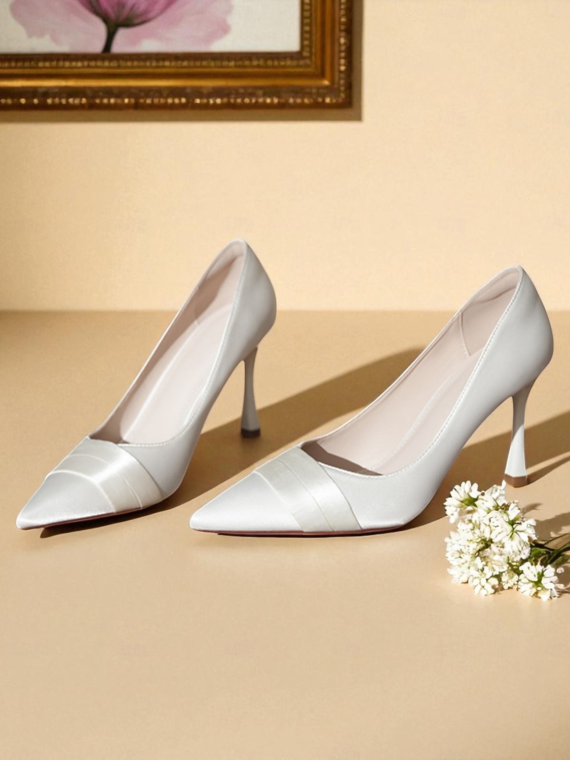 Женские туфли-лодочки из атласа цвета шампанского на высоком каблуке — туфли с острым носком и отделкой из ленты для свадеб &коктейльные вечеринки 2026 - $46.99 –P2