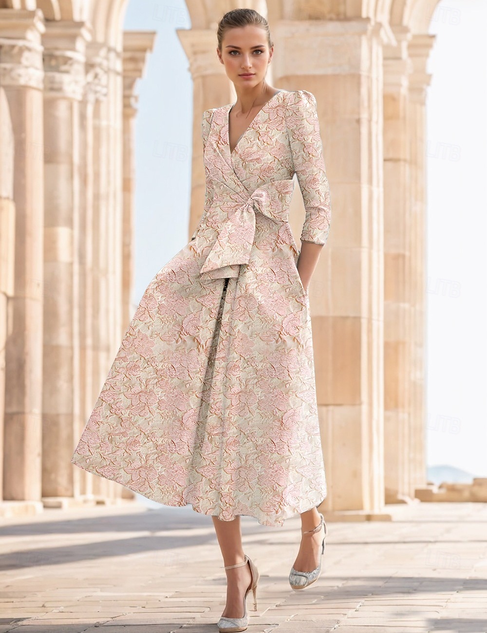 A-Linie Knöchellänge Cocktailkleider Partykleider Elegant Vintage Halbarm V Ausschnitt Hochzeit Formell Jacquard mit Blumenmuster Schlitz Tasche 2026 - $175.99 –P3