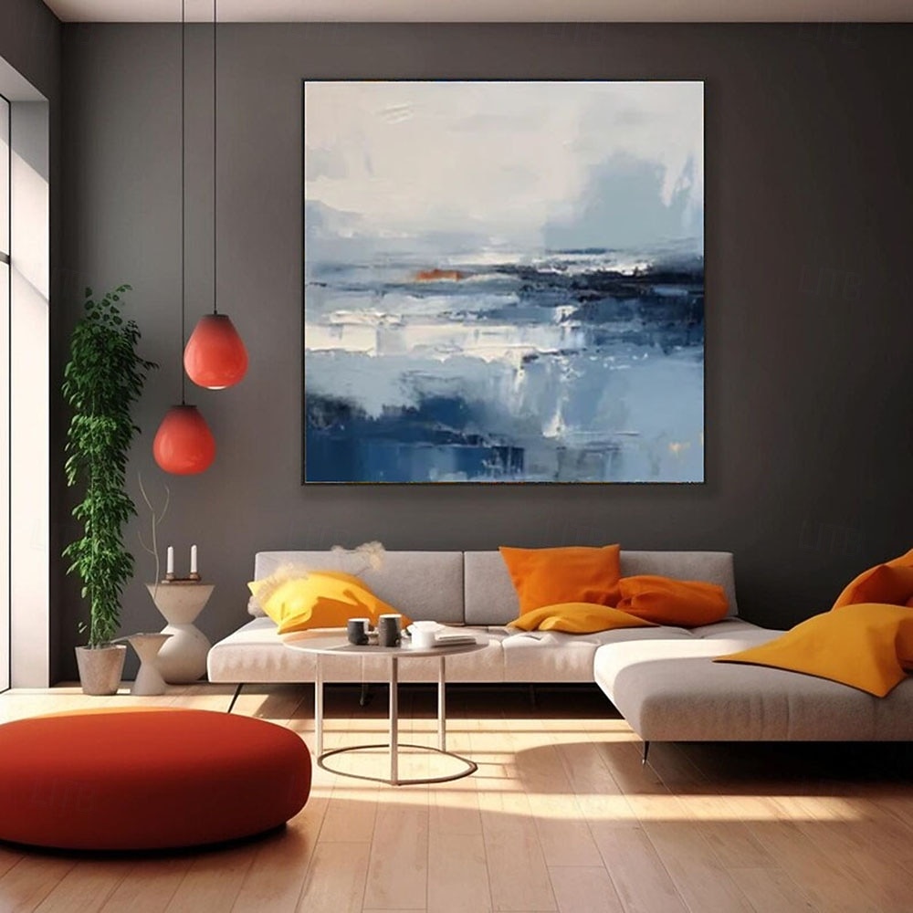 Peinture à l'huile abstraite, faite à la main, représentant un paysage de lac sur toile. Art personnalisé, paysage de campagne, décoration intérieure. de 2026 ? $78.99 –P2