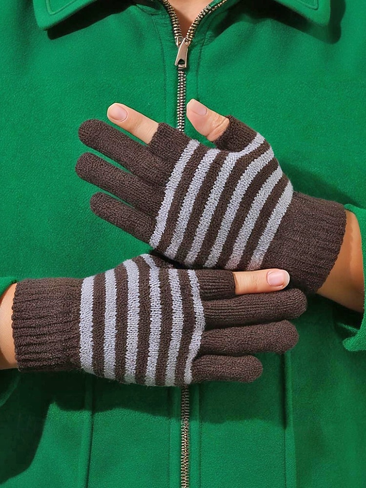 Unisex-Weihnachtsgeschenk-Touchscreen-Handschuhe, mehrfarbig, Polyestermaterial, Streifenmuster, warme Winterhandschuhe für Smartphones und Tablets, perfekt für die Weihnachtszeit 2026 - $9.99 –P2