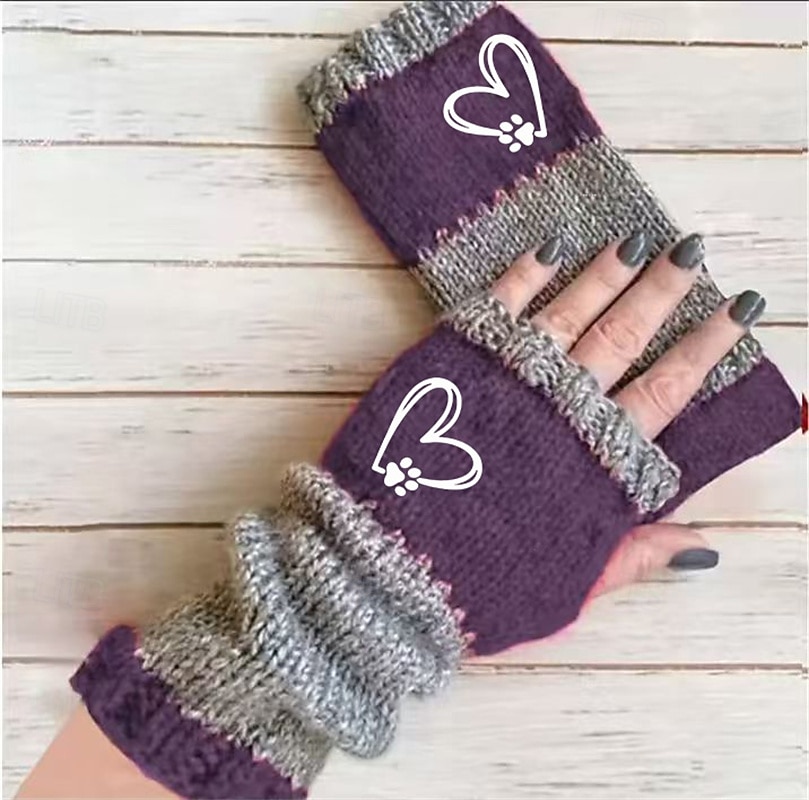 Women's 1 Pair Fingerless / Winter Gloves / Knitted Gloves Streetwear / Outdoor Gloves - Heart / Print 2026 - $16.99 –P5