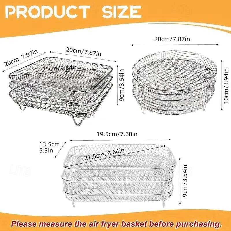 Conjunto de acessórios para fritadeira de ar de aço inoxidável de 3 níveis - bandejas empilháveis para forno e fritadeira de ar, laváveis na máquina de lavar louça, ideais para cozinhar de forma de 2026 por $26.99 –P4