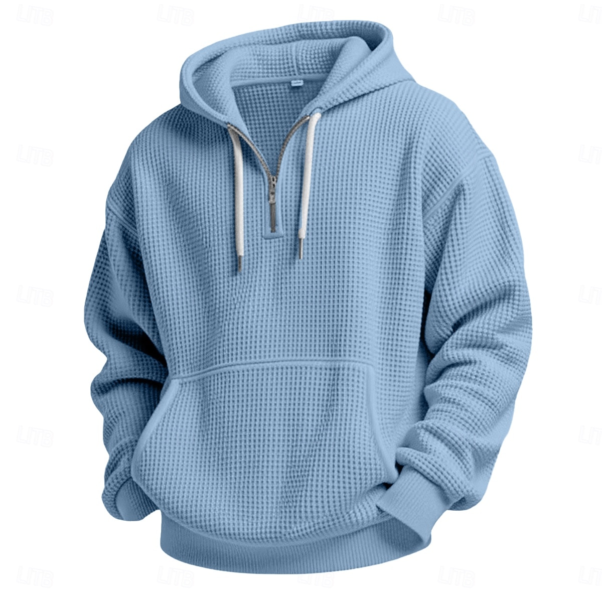 Homme Sweat à capuche Sweat à capuche gaufré Sweat à capuche quart zippé Blanche Vert Claire Vert Véronèse Rouge bleu marine À capuche Uni Poche kangourou Texturé Sport & Loisir Occasionnel Quotidien de 2025 ? $27.99 –P3