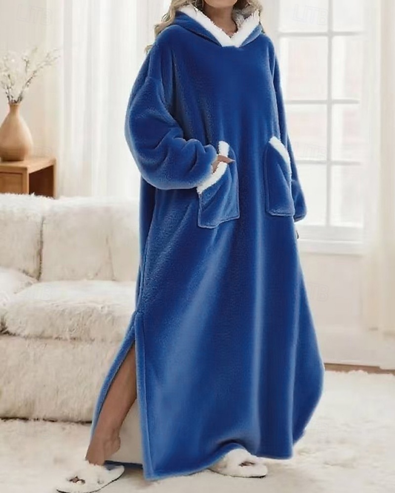 Damen Schlafanzug Freizeitkleidung Flanell Warm Mode Tragbarer Decken-Hoodie Einfarbig Tasche Heim Täglich Bett Langarm Kapuzenpullover Schwarz Marineblau Königsblau Grün Hellgrau Herbst Winter 2026 - $59.99 –P10