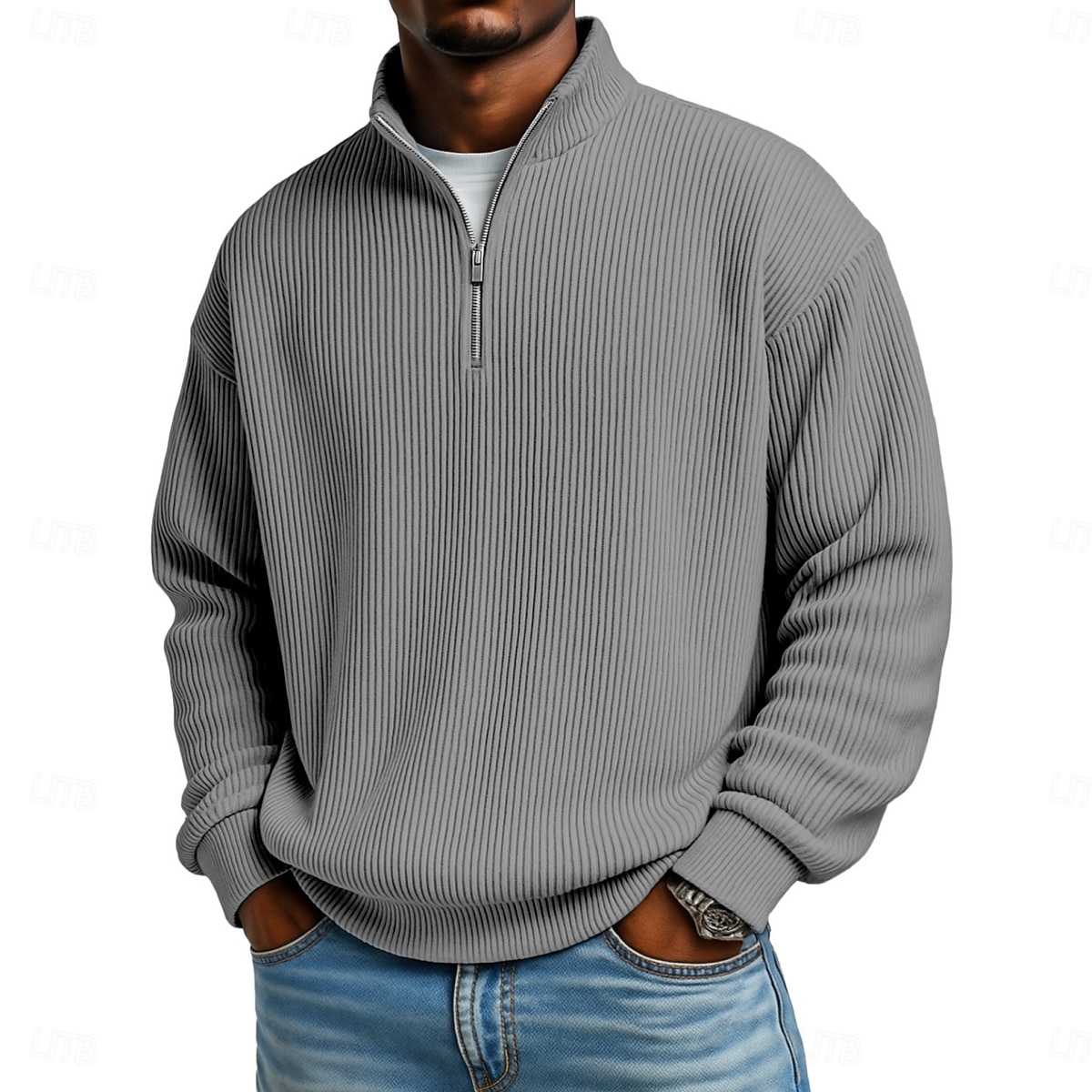 Men's Corduroy Shirt Textured Casual Vacation Quarter Zip Long Sleeve Fashion Basic Solid Color Zipper Fall Spring &  Fall Fall & Winter Relaxed Fit Black Wine Dark Green khaki Dark Blue Light Green 2026 - $14.49 –P8