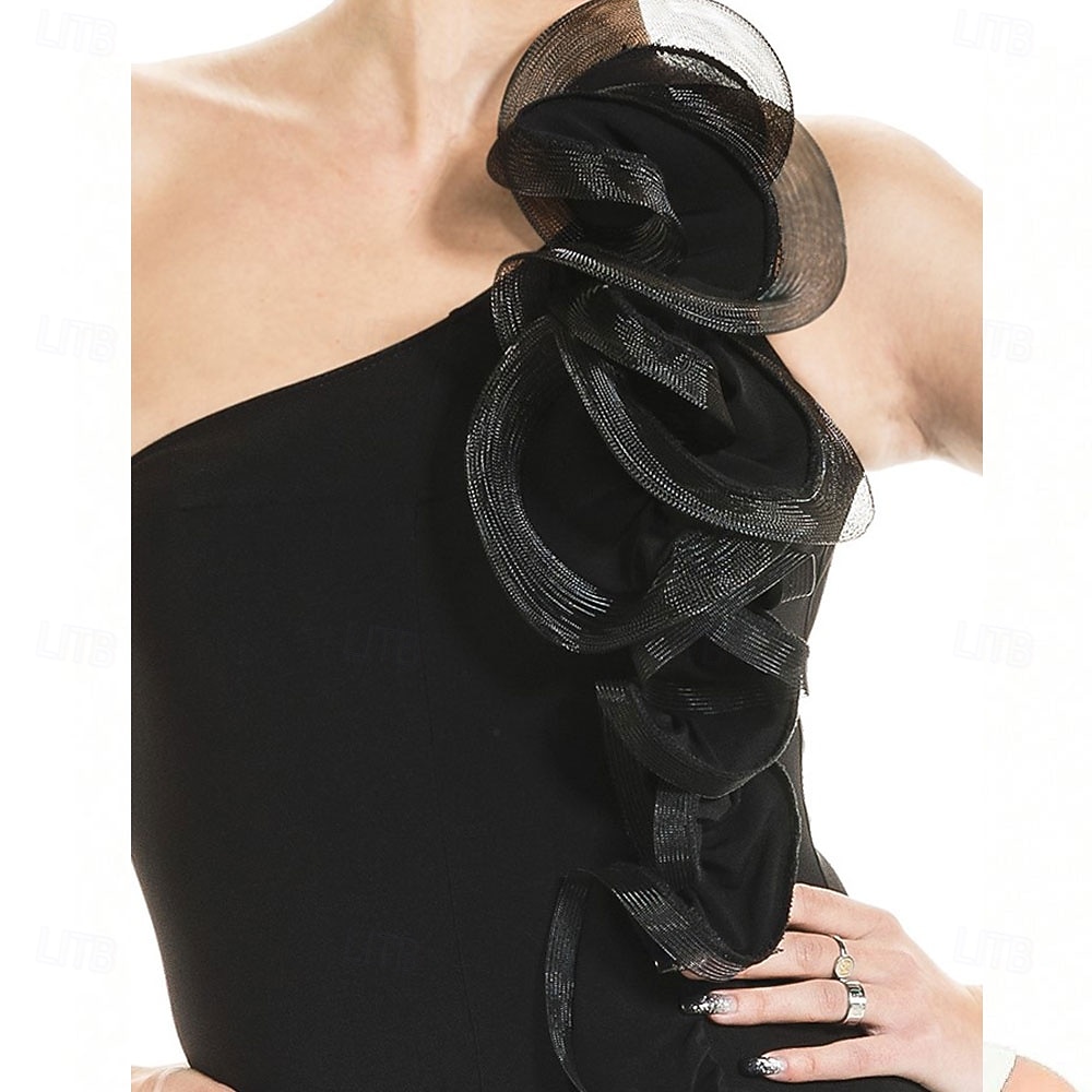 Women's Ballroom Dance Dress One Shoulder Ruffle Latin Tango Waltz Competition Performance Gown Elegant Flowing Skirt – Black 2026 - $191.99 –P2