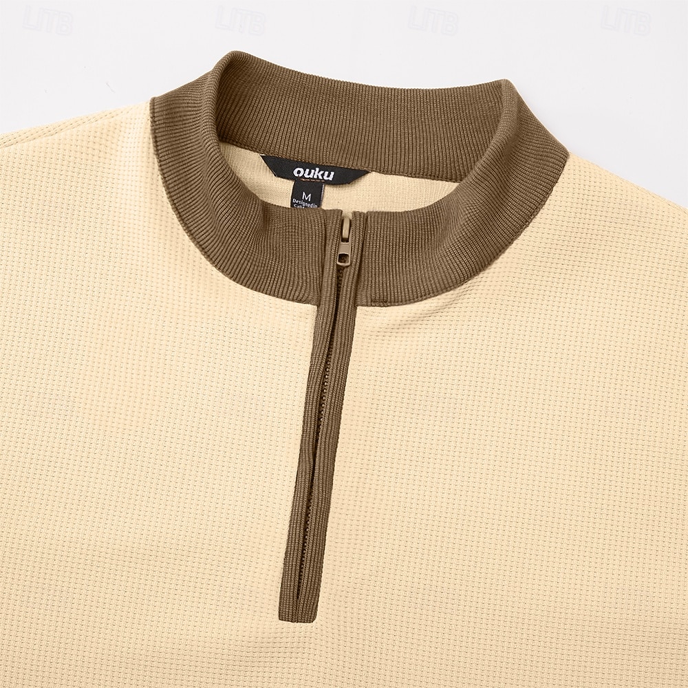 Per uomo Maglietta Waffle Maglietta Manica Lunga Collo alla coreana Tutte le stagioni Blocco di colori Tradizionale / Vintage Casual Con zip All'aperto Casa Sport & Outdoor Cachi Maglietta Top per del 2026 a $25.99 –P3