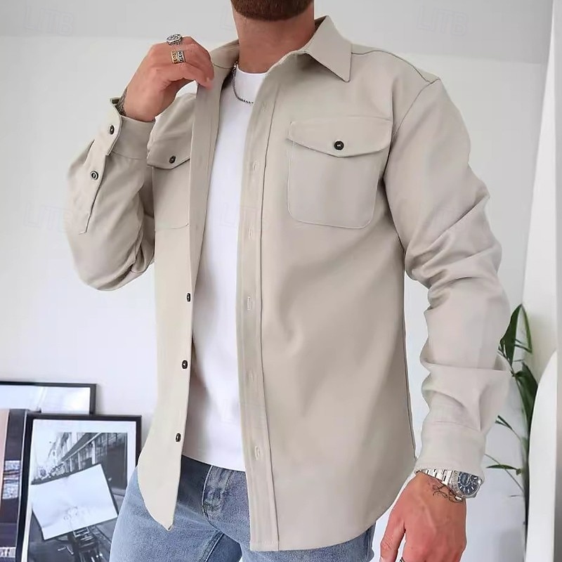 Herren Hemd Freizeithemd Flanellhemd Knopfhemd Overshirt Schwarz Marineblau Beige Langarm Einfach Kragen Täglich Ausgehen Bekleidung Mode Lässig 2026 - $25.99 –P1