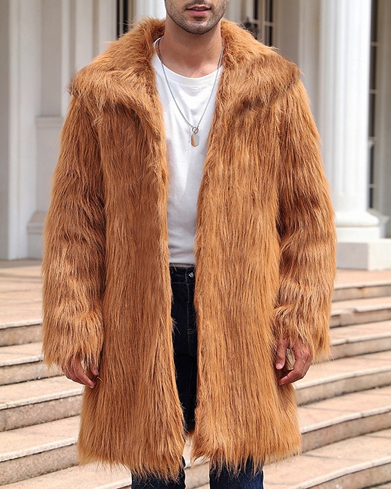 Herren Winterjacke Kunstpelzmantel Urlaub Täglich Thermowarm Fleece Herbst Winter Einfach Mode Streetwear Revers Lang Kamel Dunkelgrau Schwarz Weiß Gelb Jacken 2026 - $74.99 –P7