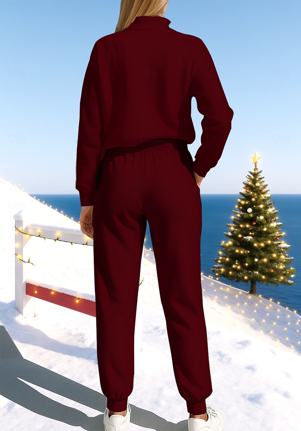 Natal Mulheres Moletom Suéter Roupa de corrida Com Cordão Zíper Jaquetas e Calças Para Esporte Conjunto de roupa atlética Conjuntos Primavera Vinho Azul Marinho Escuro Casual Exercite-se Exterior de 2025 por $39.99 –P2