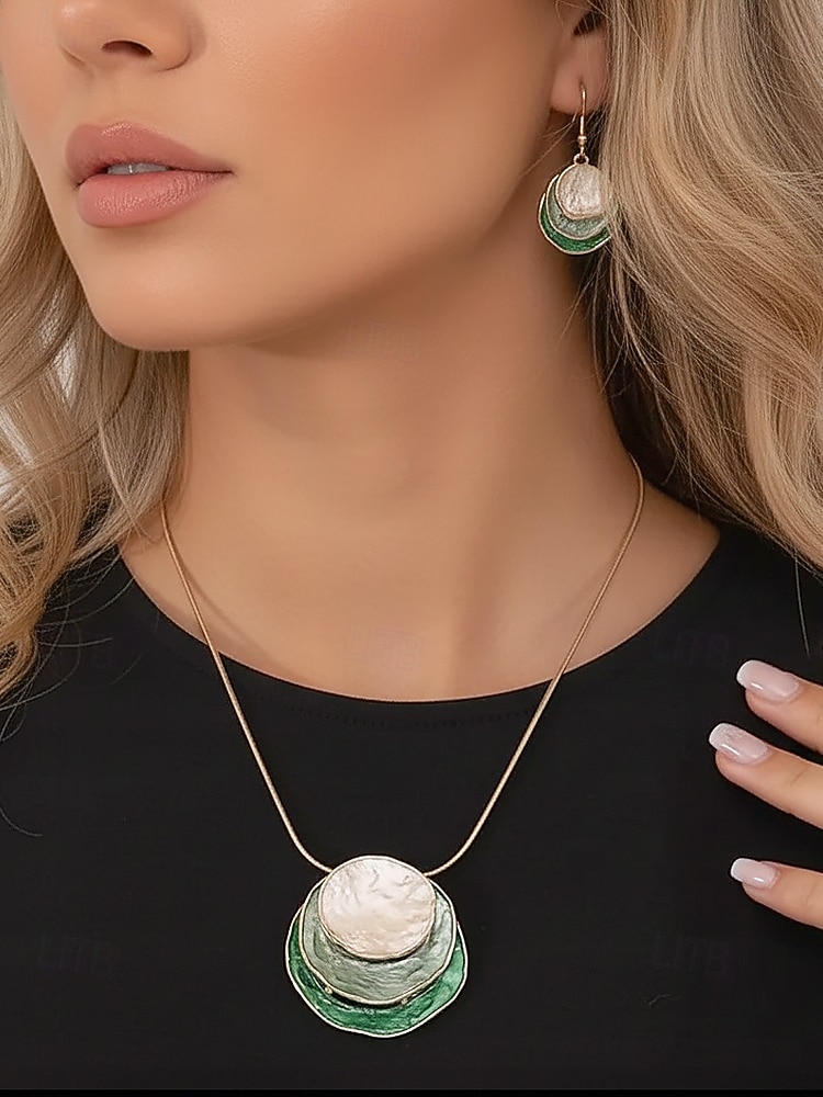 Naisten boheemi kerrostettu riipuskaulakoru ja roikkuvat korvakorut – hohtava simpukkakuvio, näyttävä koru rentoon ja juhlaan. 2026 - $18.99 –P1