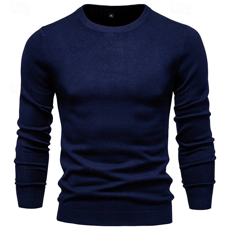 Homme Pull Côtelé Tricoter Hauts Réguliers Tricoté Coupe ajustée Uni Col ras du cou Tricots Contemporain Occasionnel Tenue quotidienne Vêtement Tenue Automne & Hiver bleu marine M L XL de 2026 ? $22.99 –P6