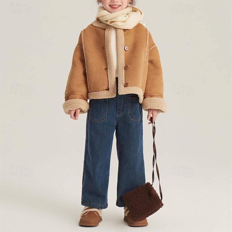 Kinderen Voor meisjes Kunstsuède jasje Fleecejack Jack Effen Kleur Modieus Zak Houd Warm Windbestendig: Buiten jas bovenkleding 4-12 jaar Herfst Bruin 2025 - $41.99 –P6
