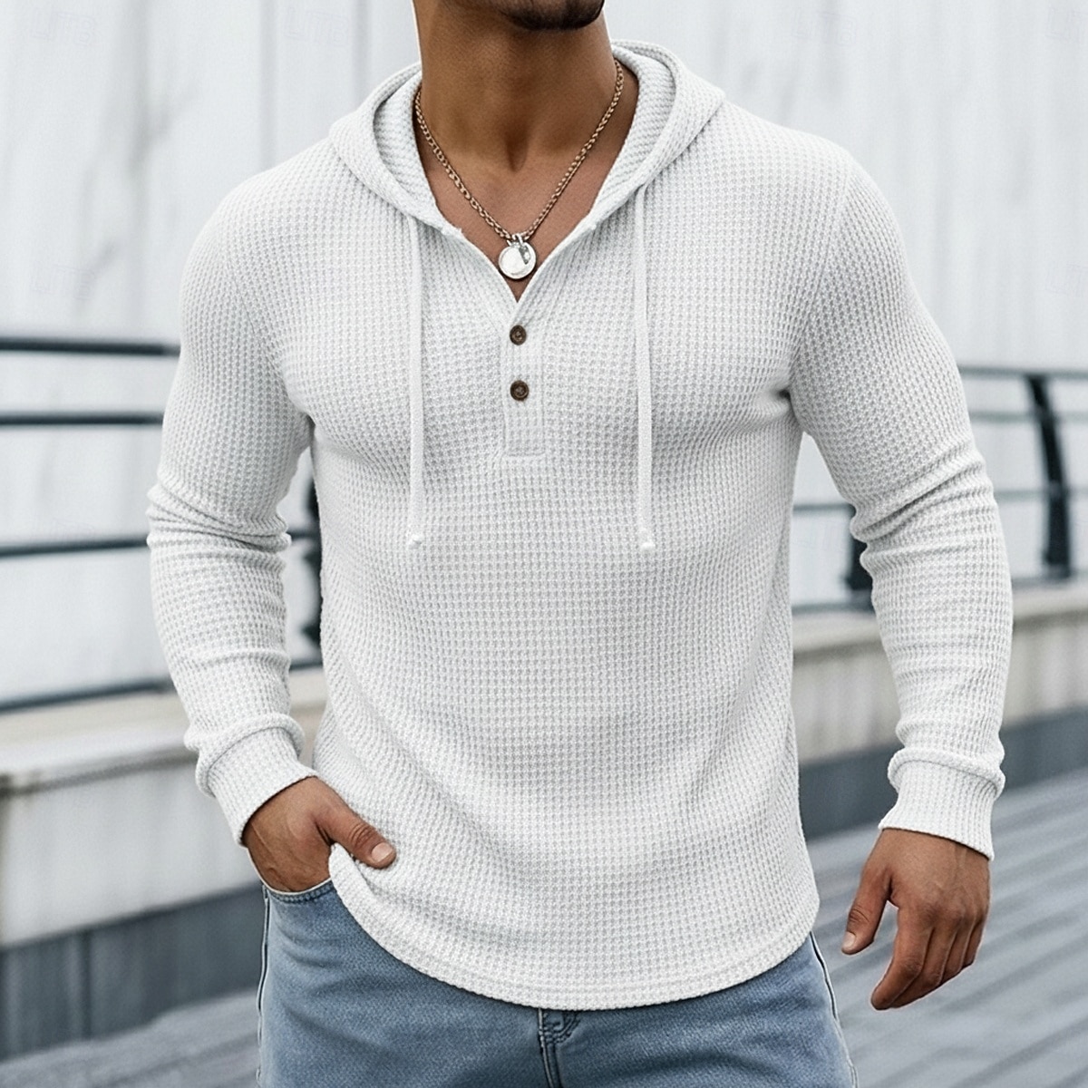 Herre Vaffel T-skjorte T skjorte Vaffel Henley-skjorte Langermet V-hals Med hette Vår Høst Vinter Helfarge Tradisjonell / vintage Fritid Ren utendørs Hjem Sport & Utendørs Hvit Grønn Kakifarget Topp 2026 - $22.99 –P1