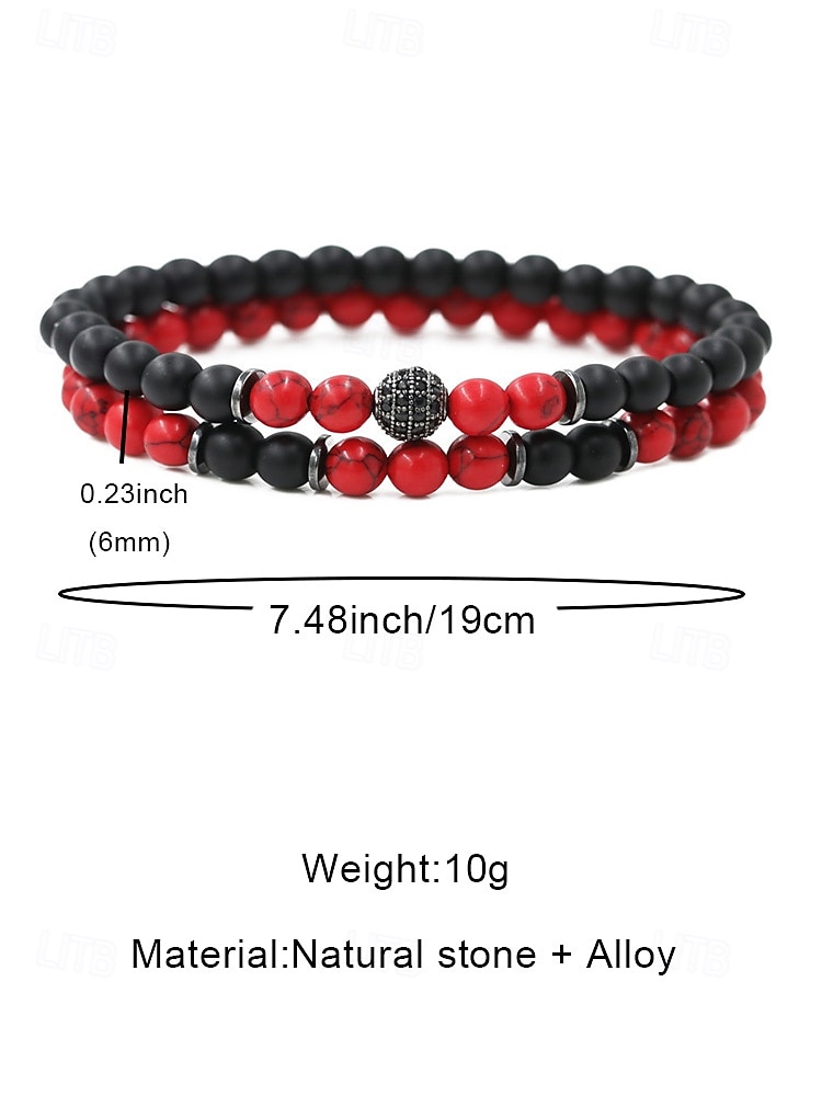 Men's Christmas Gift Natural Stone Beaded Bracelet Set, Multi-Color, Unique Matte & Polished Stones, Stylish Accessory for Holiday Parties, Casual Wear and Festive Occasions 2026 - $11.99 –P5