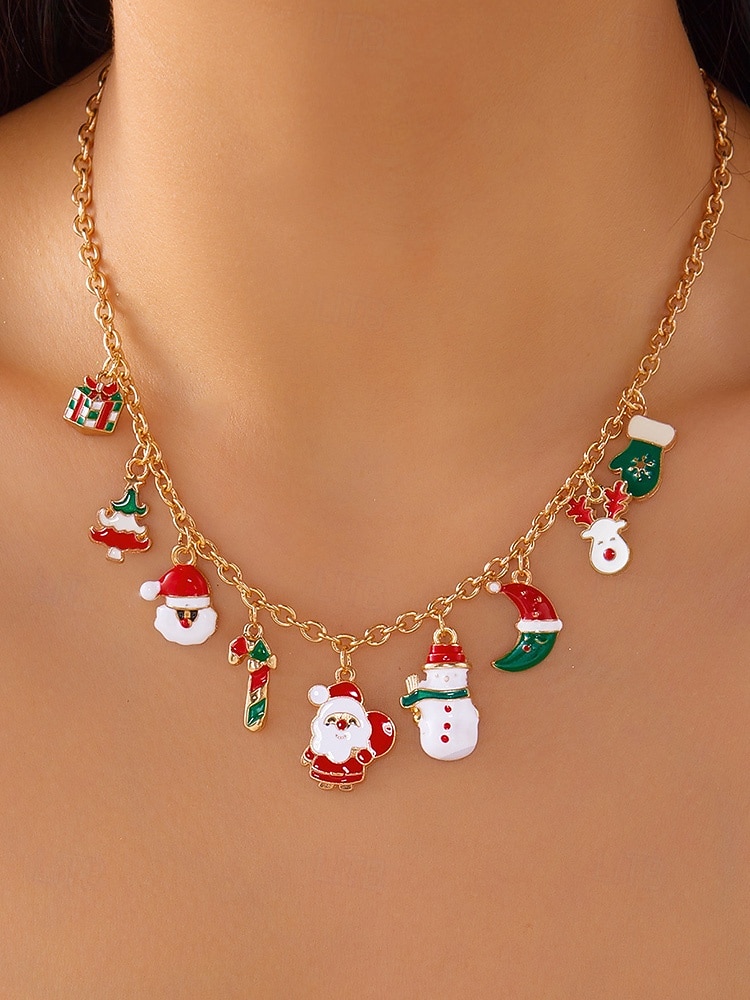 Julekjede med sjarm til dame, flere stiler med sjarm til julenissen, snømannen og juletreet, perfekt til høytidsfester og festlige gaver. 2026 - $9.99 –P7