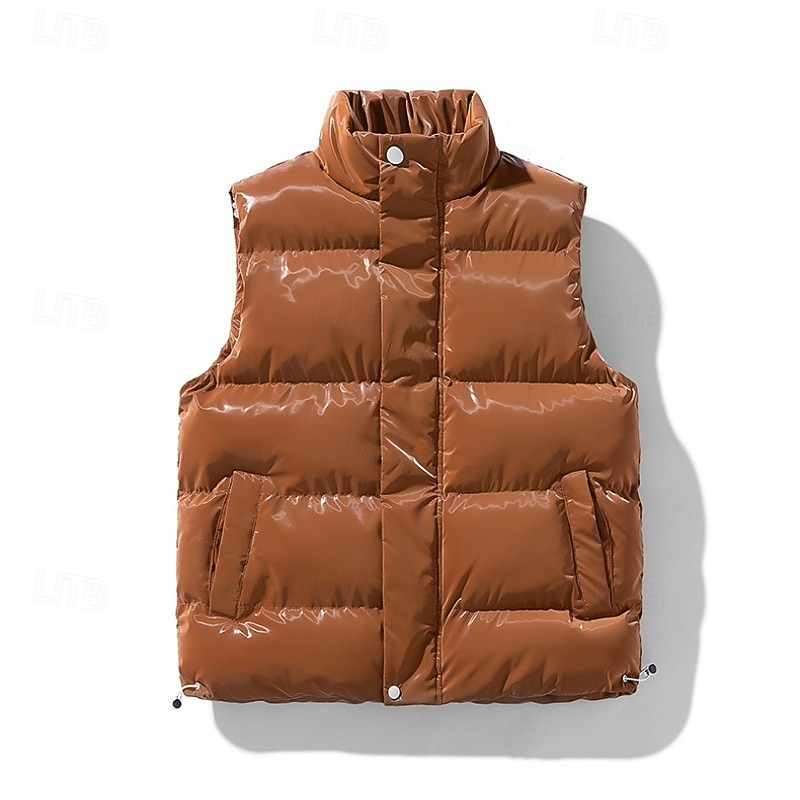 Per uomo Gilet imbottito Gilet Vacanza Quotidiano Data Moda Casual Autunno Inverno Tasca Poliestere Caldo Confortevole Tinta unica Cerniera Collo alla coreana Vestibilità regolare Nero Bianco Caffè del 2026 a $41.99 –P11