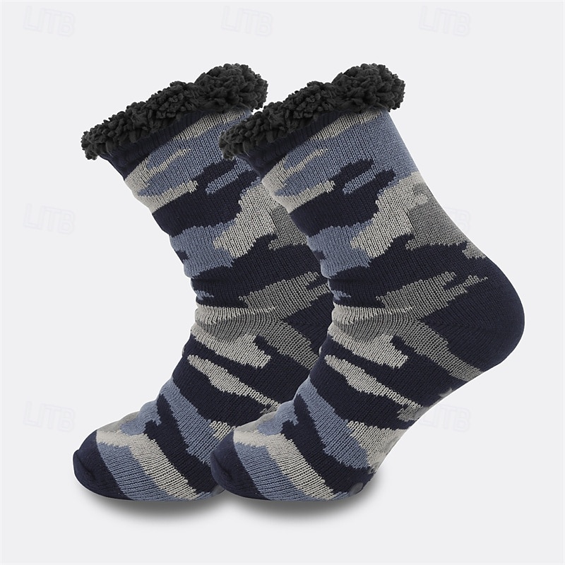Herren 1 Paar Socken Socken mit Sherpa-Futter Freizeitsocken Wintersocken Schwarz Weiß Farbe Geometrisch Tarnung Urlaub Täglich Basic Warm Winter Mode Ethnisch 2026 - $8.49 –P4