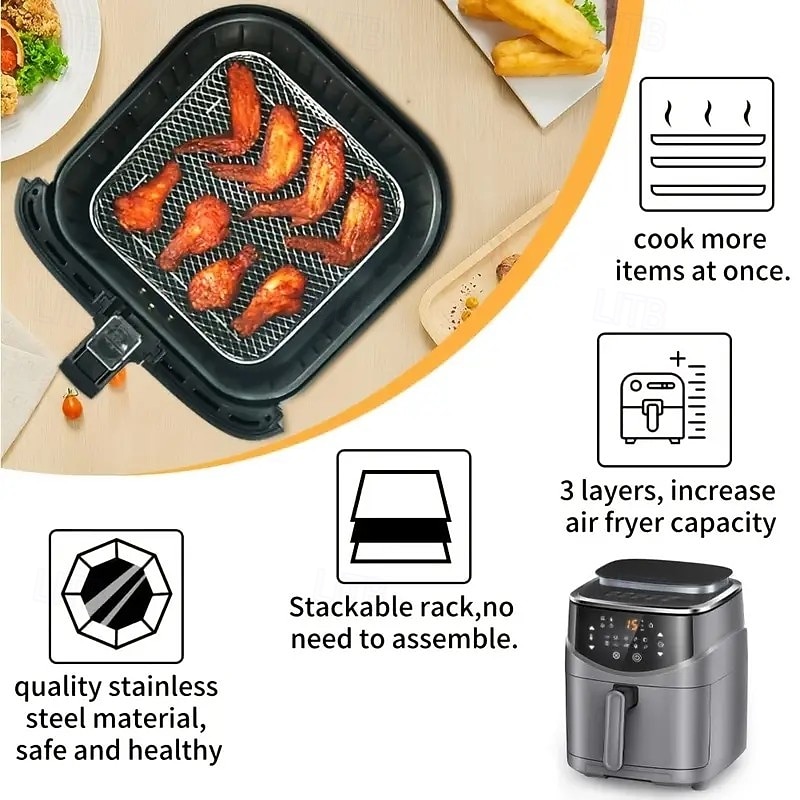 Conjunto de acessórios para fritadeira de ar de aço inoxidável de 3 níveis - bandejas empilháveis para forno e fritadeira de ar, laváveis na máquina de lavar louça, ideais para cozinhar de forma de 2026 por $26.99 –P7