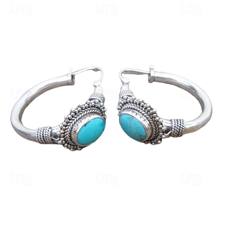 Boho zilveren creolen met turquoise edelsteen – vintage tribale sieraden voor vrouwen 2026 - $11.99 –P5