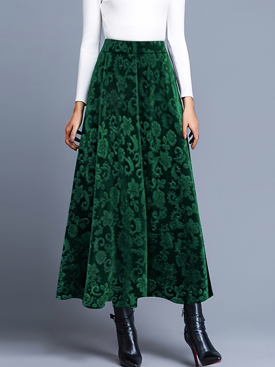 Women's Elegant Fashion Casual Maxi High Waist Skirts Floral Floral Micro-elastic Daily Street Blue Wine Purple Green Spring 2026 - $28.99 –P14