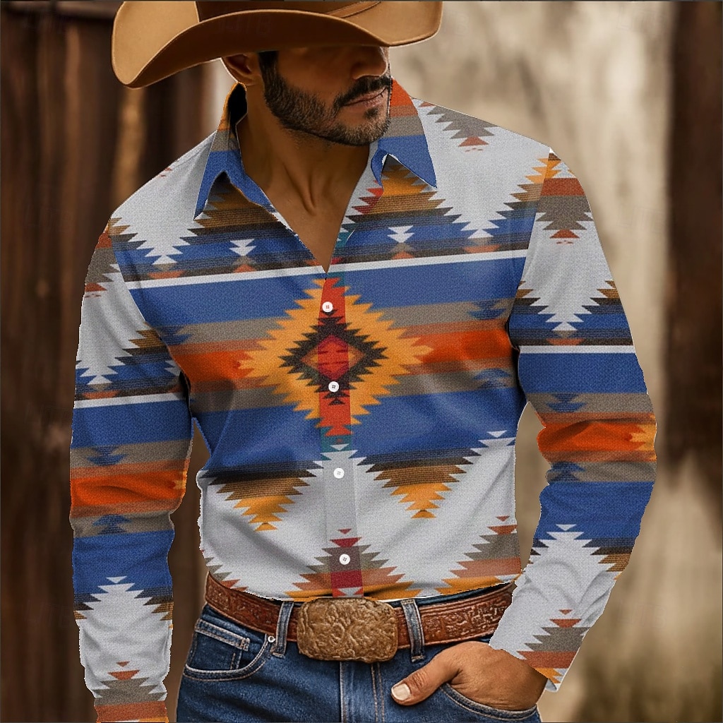 Bărbați Aztec Model Geometric Έθνικ Cămașă Cămașă occidentală Cămașă de cowboy Manșon Lung Vintage Retro Casual În aer liber Îmbrăcăminte de Muncă Primăvară Toamnă Răsfrânt Imprimare 3D Cămăși cu 2026 - $27.99 –P3