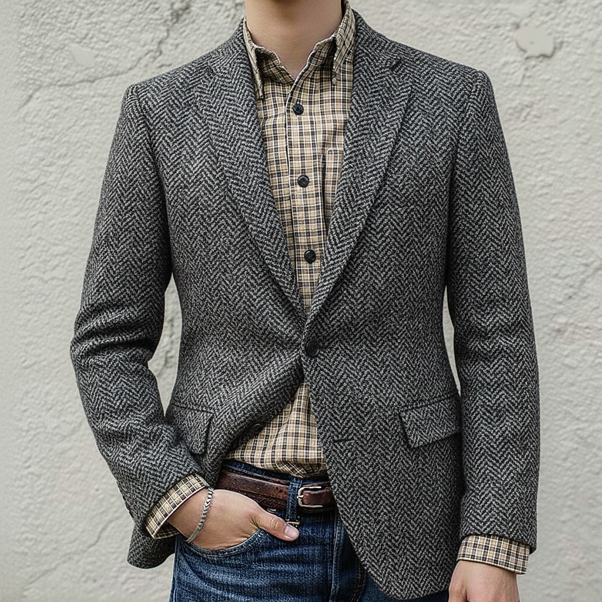 Blazer en tweed décontracté pour homme, col cranté, style décontracté, pour le bureau, coupe standard, simple boutonnage, un bouton de 2025 ? $109.99 –P1