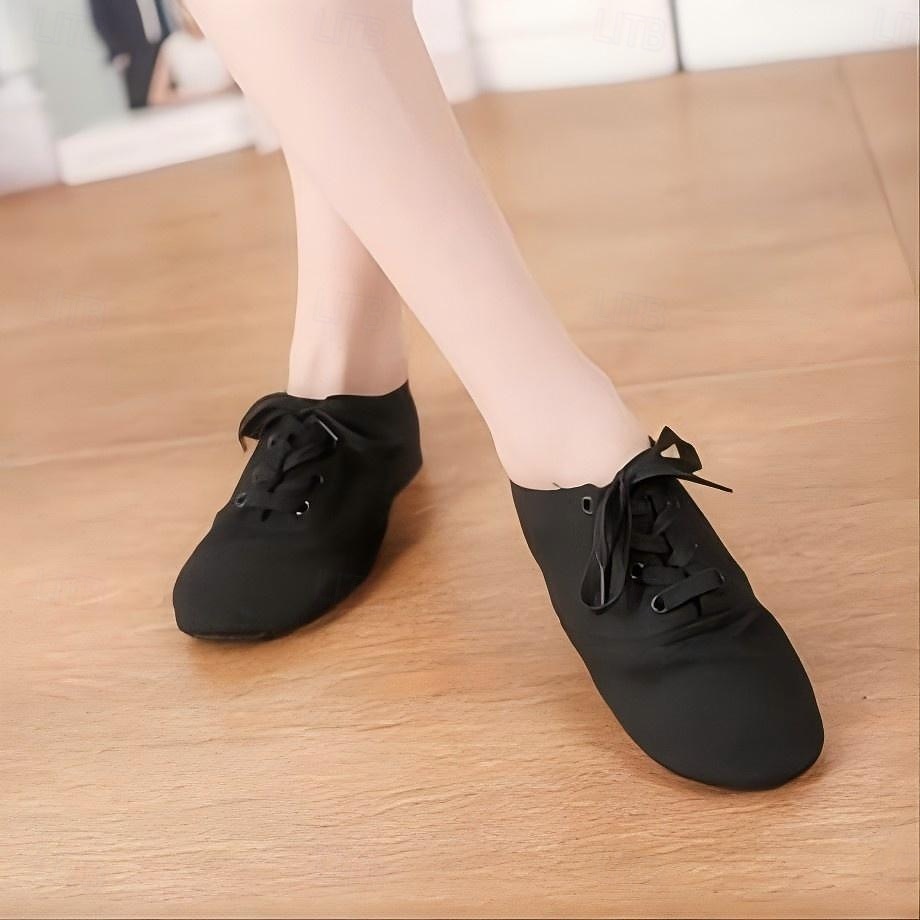 Women's Black Canvas Jazz Dance Shoes, Leather Sole Lace - Up Dance Training Shoes for Comfortable Practice 2026 - $18.99 –P1