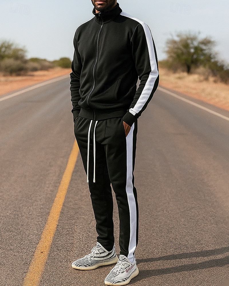 Voor heren Trainingspak Joggingpak Trainingspaksets Volledige ritssluiting Kleurenblok Sportoutfits Herfst winter Zwart Geel Voor buiten Reizen Sportief Warm Lange mouw Sport Sportkleding 2025 - $41.99 –P1