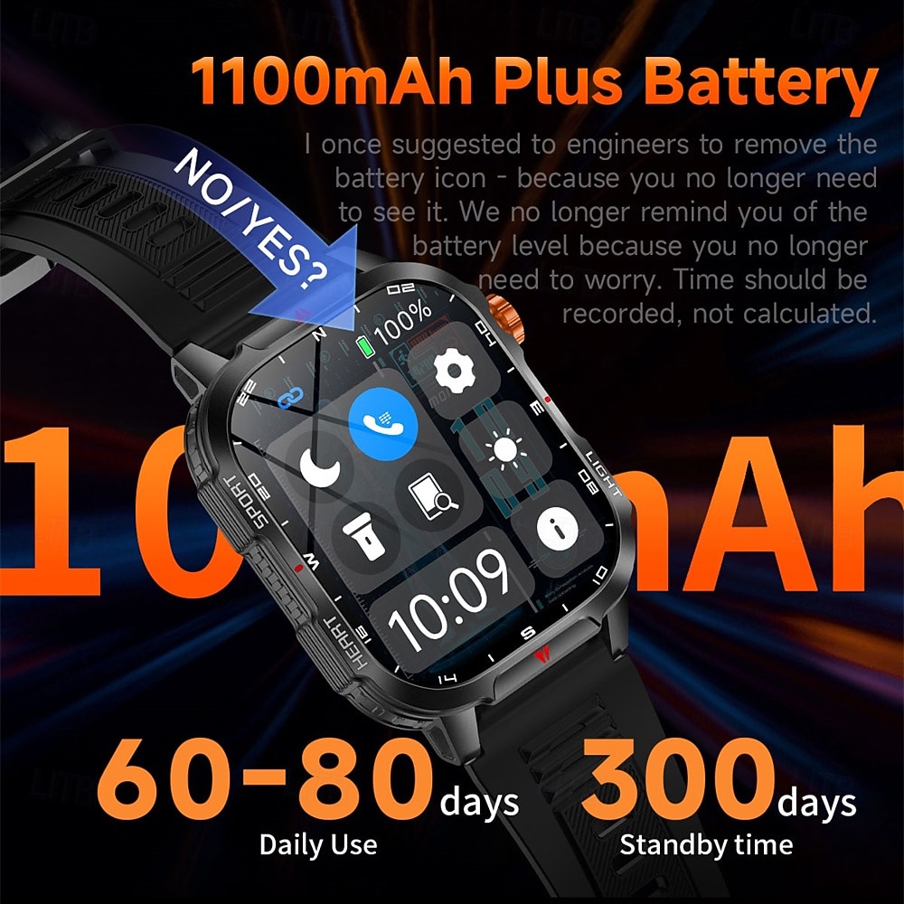 Nowy globalny smartwatch 2,01 cala, 1100 mAh, duża bateria, kompas LED, męski zegarek sportowy do użytku na świeżym powietrzu, asystent głosowy, połączenia bezprzewodowe 2025 - $37.99 –P2