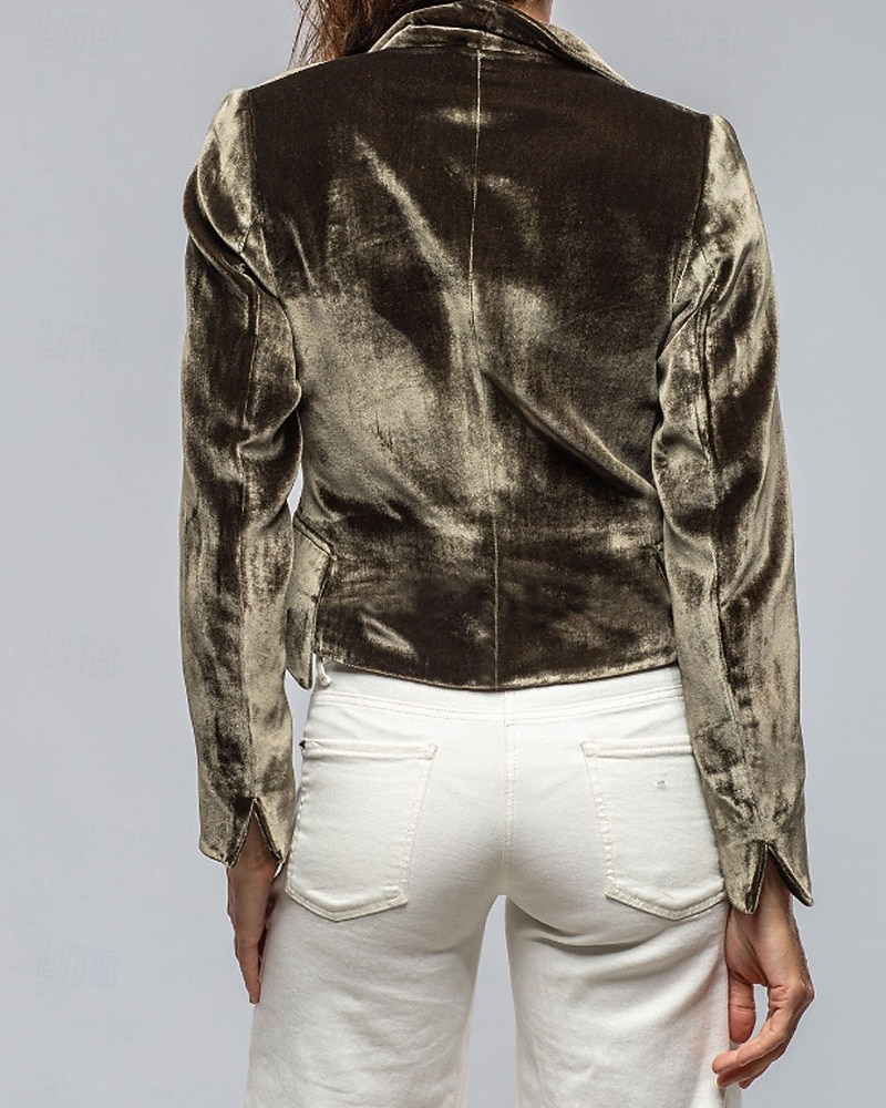 Per donna Blazer Blazer di velluto Confortevole Tasca Moda Semplice Feste Festa / Sera Casuale Corto Regolare Collo ripiegato Vestibilità regolare Manica Lunga Capispalla blu navy Nero Vino Primavera del 2026 a $35.99 –P3