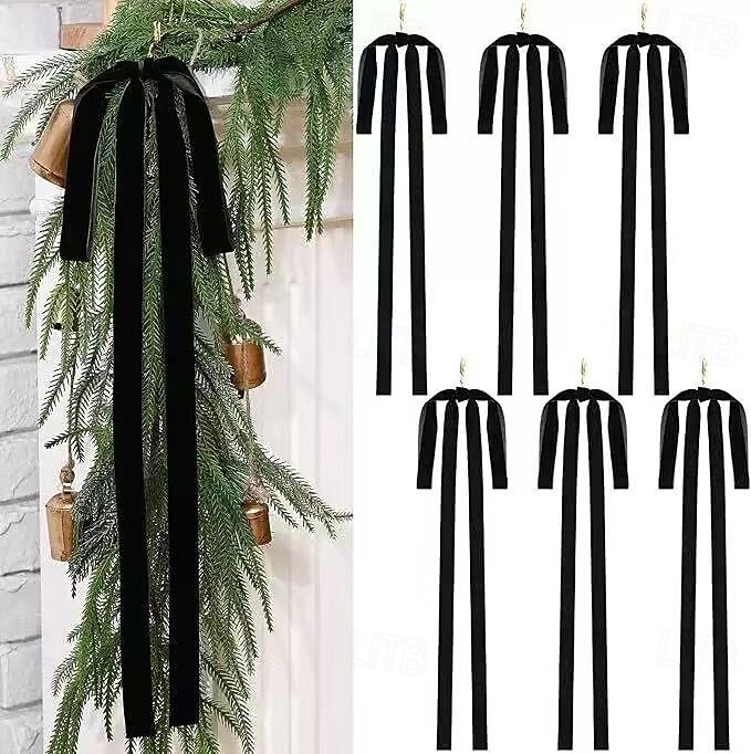 6 stk. store fløyelssløyfer til julepynt – elegant hengende julepynt med gullring til juletre, krans og girlander – ingen strøm nødvendig, enkel å henge opp, perfekt til feriehuset, festen eller 2025 - $15.49 –P2