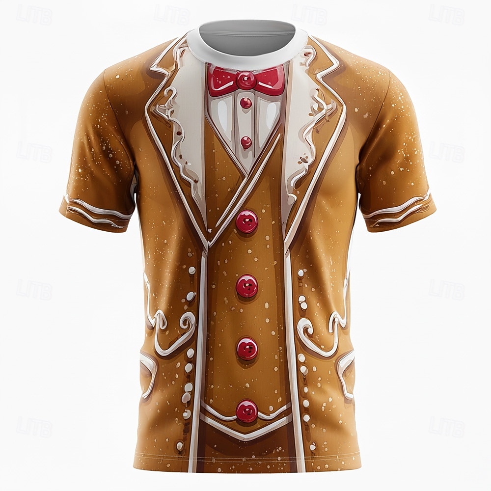Camiseta de disfraz 3D de pan de jengibre navideño para hombre, diseño divertido de traje de galleta, atuendo de fiesta para el día del suéter feo o reunión navideña. 2025 - $21.99 –P2