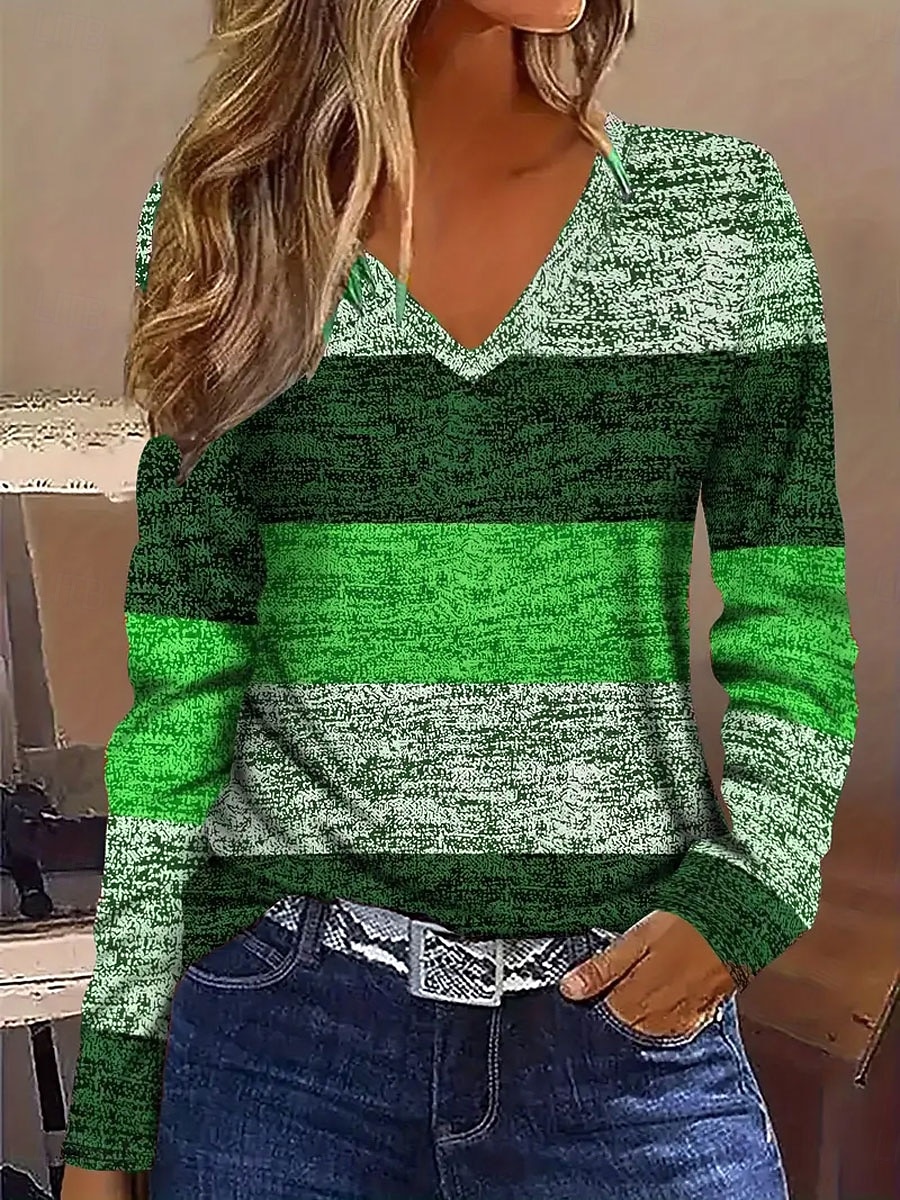 Γυναικεία Μπλουζάκι Στάμπα Γραφική Γεωμετρικό Βίντατζ Στυλάτο Κλασσικό Μακρυμάνικο Λαιμόκοψη V Κανονικά μπλουζάκια Καθημερινά Θαλασσί Βυσσινί Καφέ Πράσινο του τριφυλλιού Άνοιξη Φθινόπωρο 2026 - $24.99 –P4