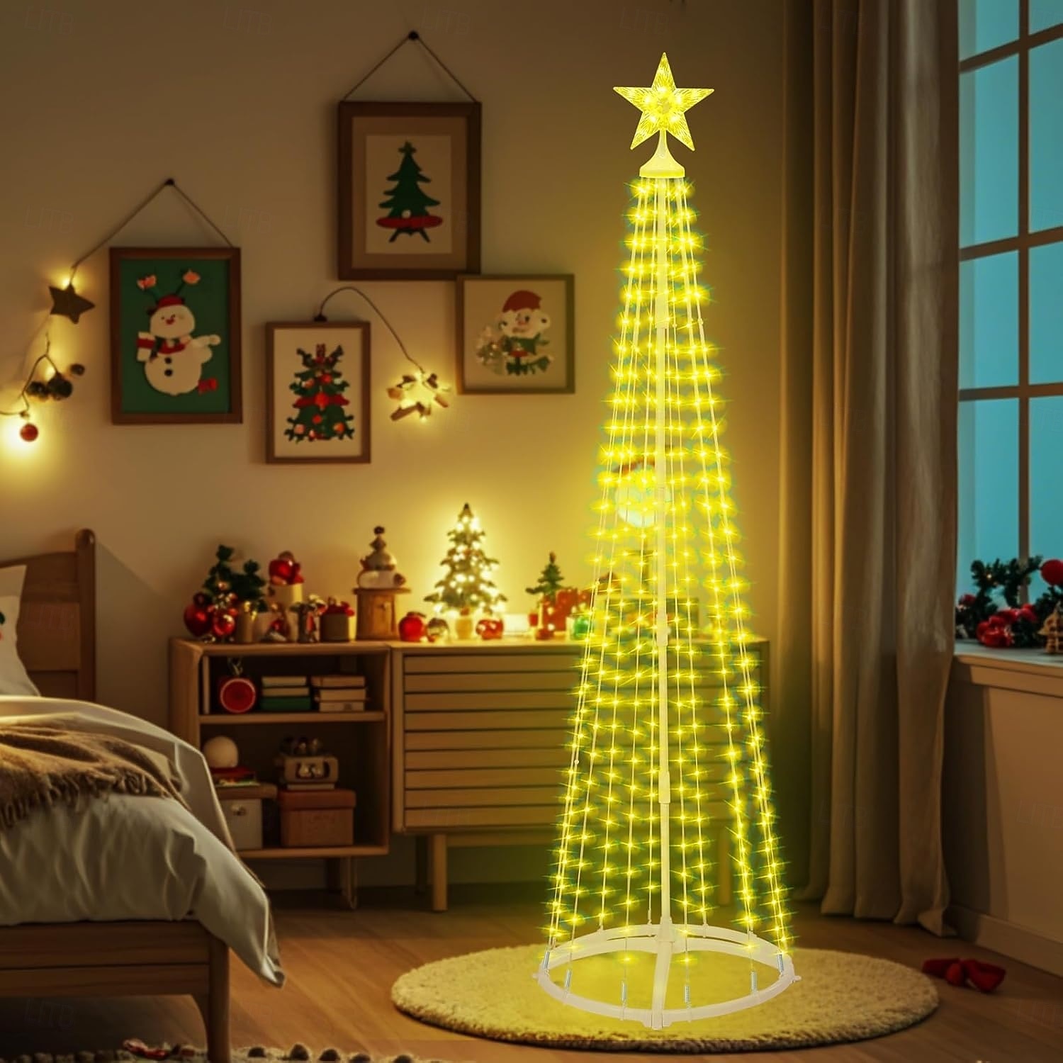 Árbol De Navidad LED Plateado Con Luces - Decoración Para Interior Y Exterior, Mesa, Estante O Chimenea