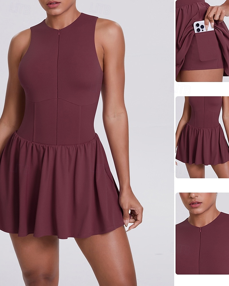 Women's Solid Colored Tennis Dress Sport Dress Stylish Tennis Pickleball  Running Dress Black Red Coffee Tennis Clothing 2026