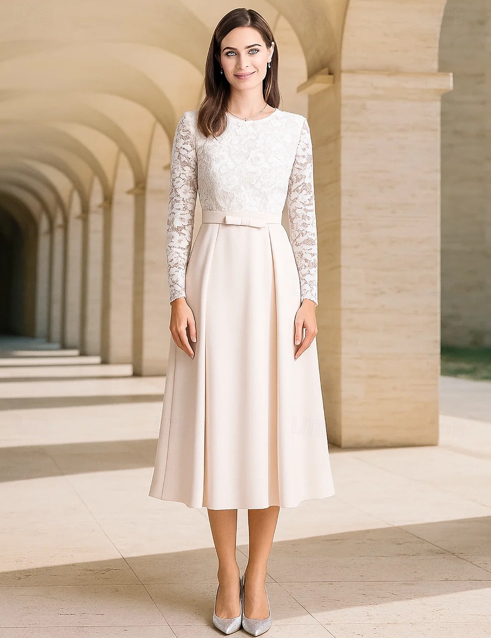 Linia -A Lungimea ceaiului Rochie de petrecere Rochie de Cocktail Rochie pentru invitata de nunta Rochie Mama Miresei Manșon Lung În V Elegant Epocă Petrecere Oficial Concediu Petrecere cu cocktail cu 2026 - $206.99 –P3