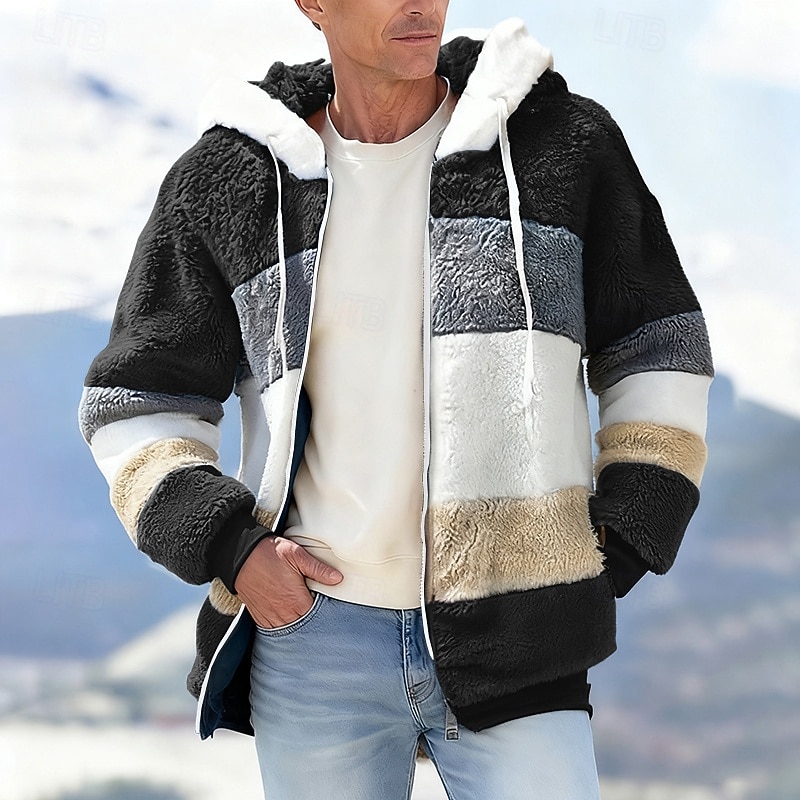 Pánské Zimní bunda Teddy Coat Dovolená Denní Zahřívací Kapsy Fleece Podzim Zima Barevné bloky Módní Šik ven Kapuce Standardní Černá Fialová Vodní modrá Fialová Hnědá Saka 2025 - $36.99 –P1