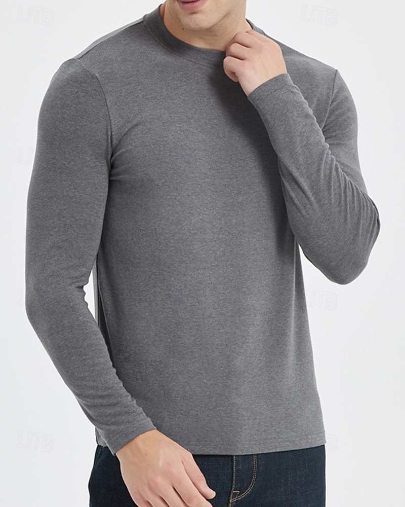Men's Baselayer Thermal Shirts Long Sleeve Crew Neck Top Outdoor Thermal Warm Winter Autumn / Fall Polyester Black Khaki Beige Gym Workout Traveling 2026 - $35.99 –P7