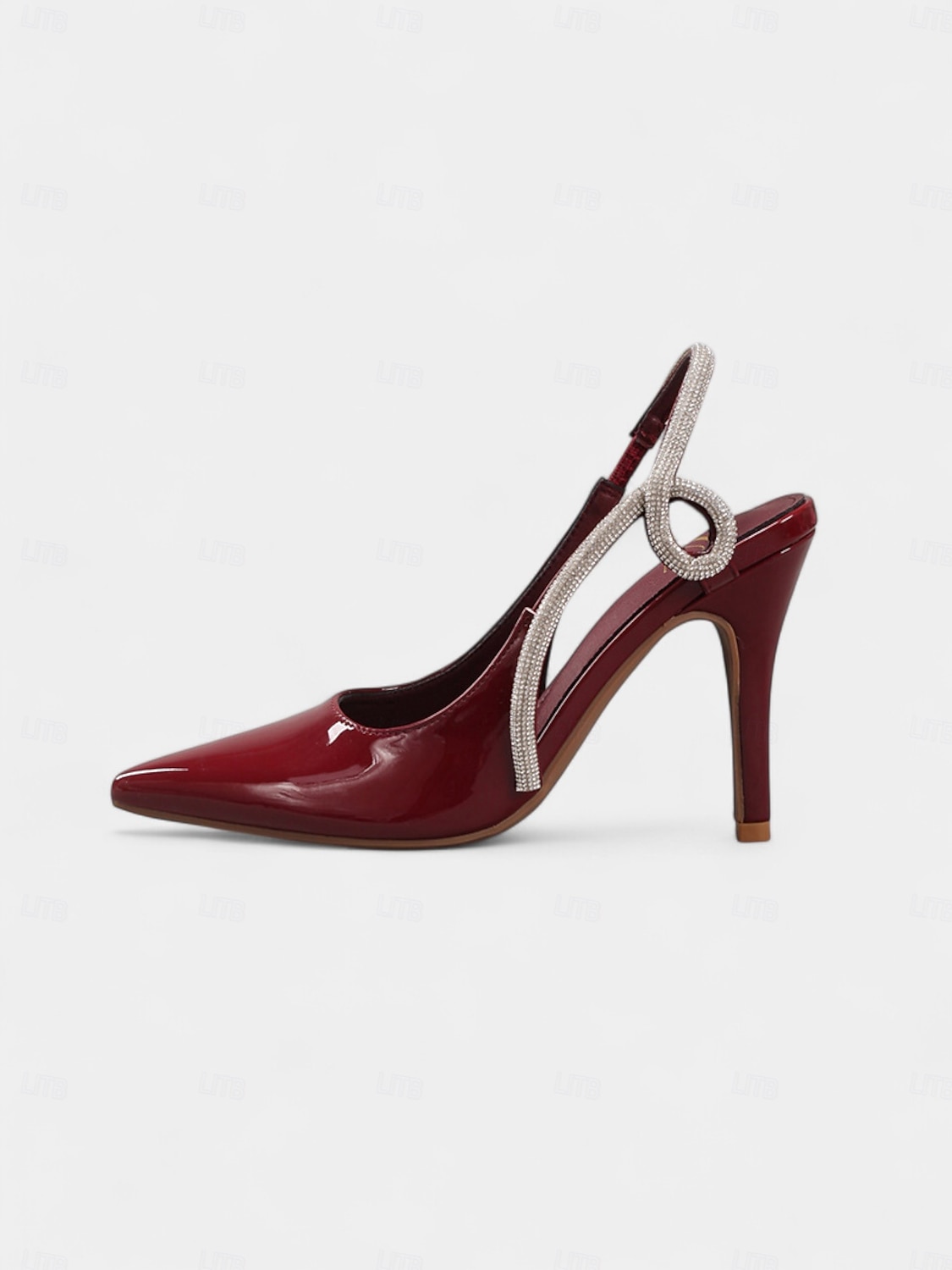 Pantofi cu toc înalt, roșii, din piele lăcuită, cu slingback - pantofi eleganți stiletto cu vârful ascuțit și strasuri pentru cocktailuri &evenimente formale 2026 - $34.99 –P2