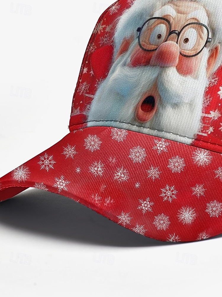 мужская бейсболка с рождественским принтом Санты, регулируемая красная шапка со снежинками, праздничный зимний аксессуар для праздничных вечеринок и ношения на открытом воздухе 2025 - $18.99 –P9