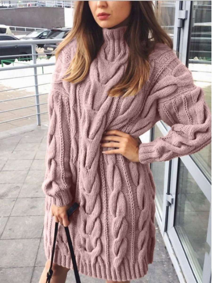 Dam Tröja Tröja klänning Ledigt Mjukt Ren färg Kabel Polokrage Stickat Långärmad Långa toppar Sticka Utomhus Dagligen Helgen Svart Grön Höst Vinter 2025 - $36.99 –P2