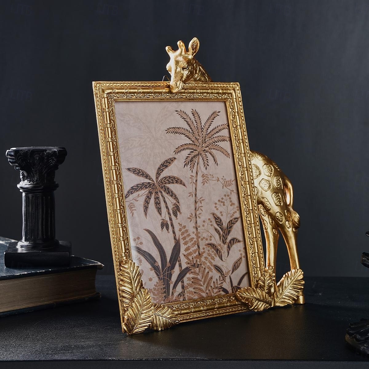 1 cadre photo décoratif rectangulaire en résine dorée en forme de girafe, cadre en résine, cadre d'affichage photo chaud pour bureau, adapté à la décoration de photos de famille et aux accessoires de de 2025 ? $19.49 –P4