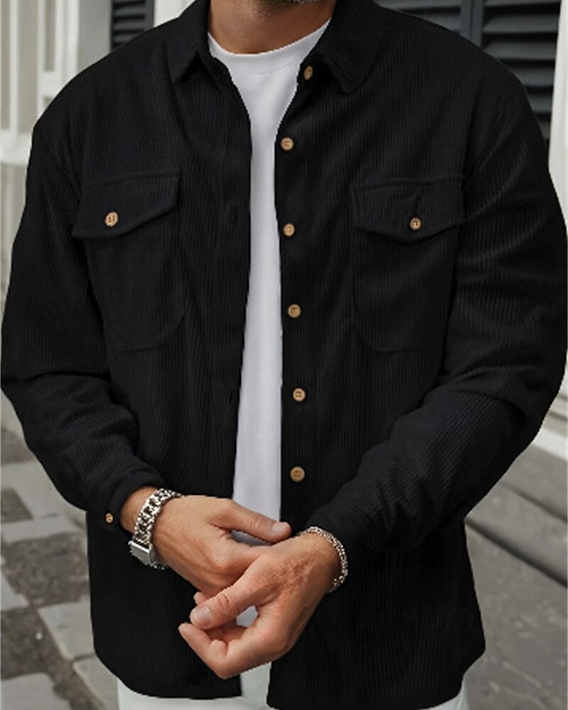 Herren Hemdjacke Cordjacke Freizeitjacke Urlaub Täglich Atmungsaktiv Tasche Frühling Herbst Einfach Mode Klassisch Revers Regulär Schwarz Braun Beige Jacken 2026 - $30.99 –P2